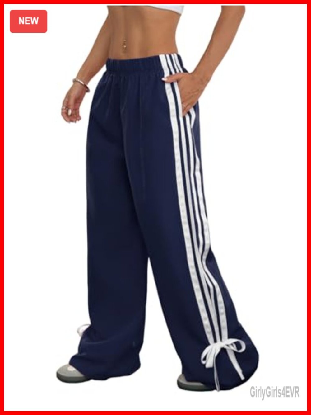 Women's Wide Leg Track Pants Baggy Drawstring Side Striped Streetwear
